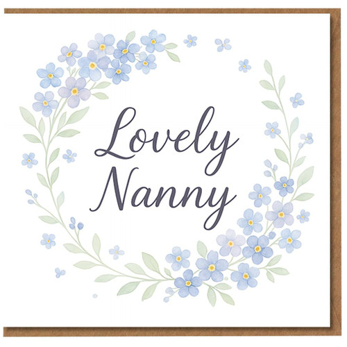 Lovely Nanny Floral Wreath Card - Elegant Watercolour Blue Flowers - Nanny Mother's Day Card, Birthday or Thank You for Nan/Grandmother