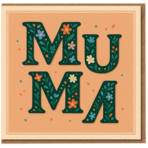 Mum Floral Lettering Card - Elegant Botanical 'MUM' on Peach - Mother's Day Card