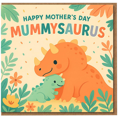 Mummysaurus Mother's Day Card - Cute Dinosaur Mum and Baby Illustration, Happy Mother's Day Message from Kids