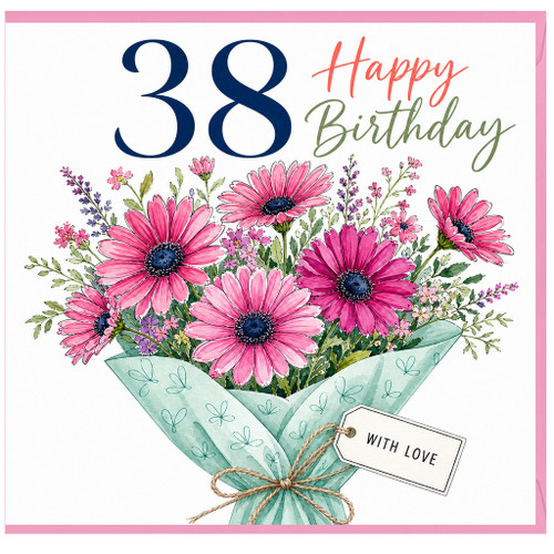38th Birthday Card, Floral Bouquet Happy Birthday Card With Love