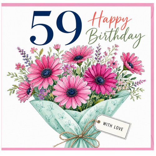 59th Birthday Card, Happy Birthday Floral Bouquet Design