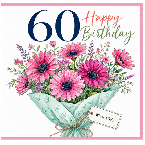 60th Birthday Card, Happy Birthday Floral Bouquet Card
