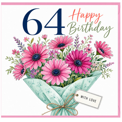 64th Birthday Card, Floral Bouquet Happy Birthday Card