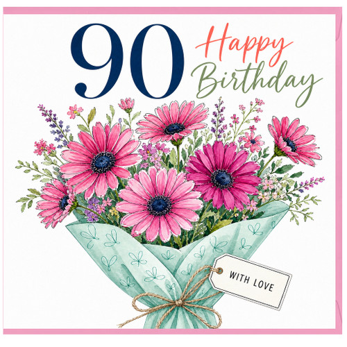 90th Birthday Card, Floral Happy Birthday Card With Love