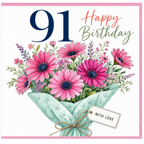 91st Birthday Card, Happy Birthday Floral Bouquet Card With Love