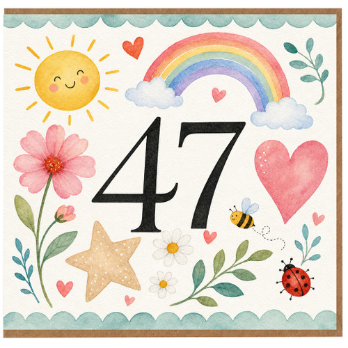 47th Birthday Card, Watercolour Floral Rainbow Design