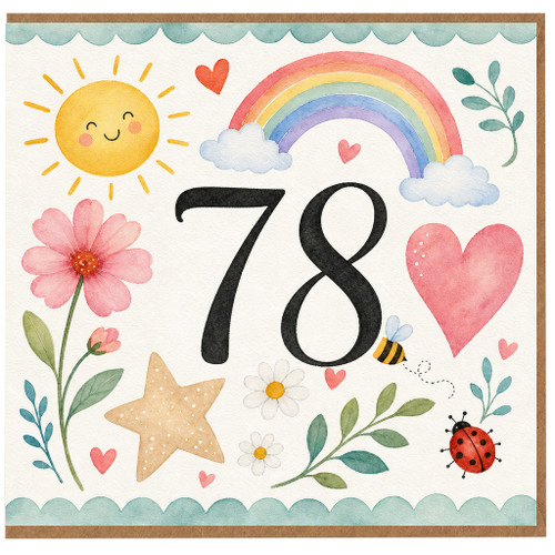 78th Birthday Card, Watercolour Rainbow and Floral Card