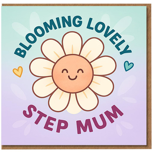 Step Mum Mother's Day Card - Blooming Lovely Daisy Design, Cute Pastel Floral Appreciation Card for Stepmum with Hearts