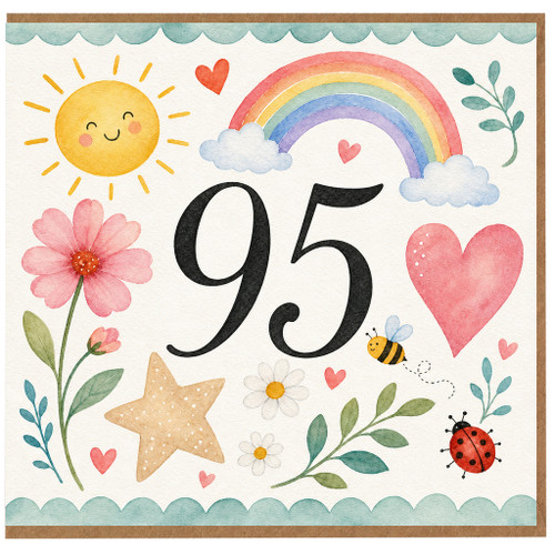 95th Birthday Card, Watercolour Rainbow Floral Design