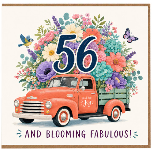 56th Birthday Card, Floral Vintage Truck Blooming Fabulous Birthday Card