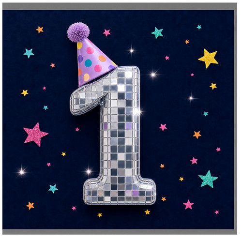 1st Birthday Card, Number 1 Party Hat Star Design
