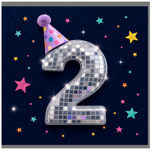 2nd Birthday Card, Disco Number Two Party Card