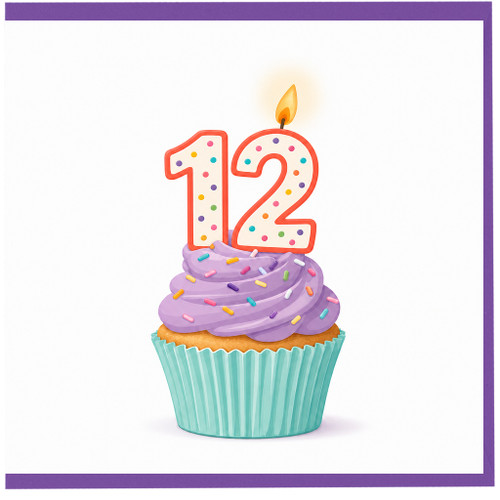 12th Birthday Card, Cupcake Candle Design