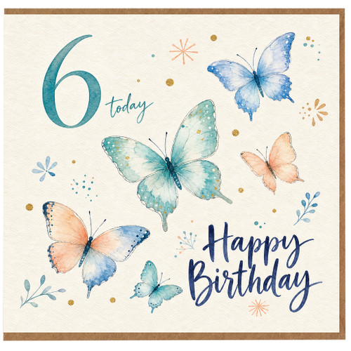 6th Birthday Card, Butterfly Happy Birthday Card