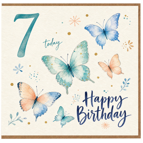 7th Birthday Card, Butterfly Happy Birthday Card