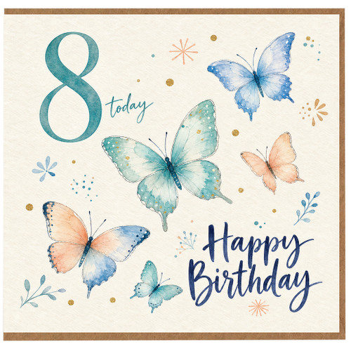 8th Birthday Card, Happy Birthday Butterfly Card