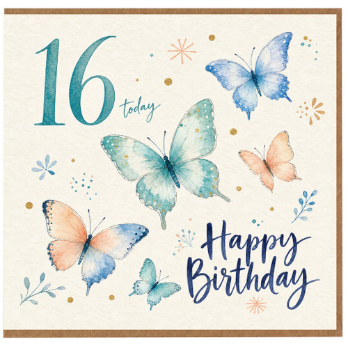 16th Birthday Card, Happy Birthday Butterfly Card, Teen Girl Birthday Card