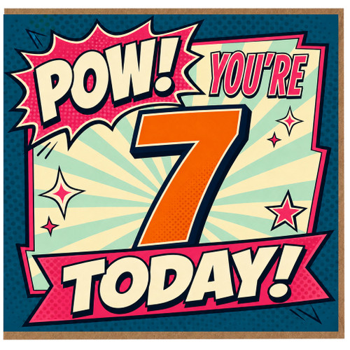 7th Birthday Card, Comic Book Style You’re 7 Today Card
