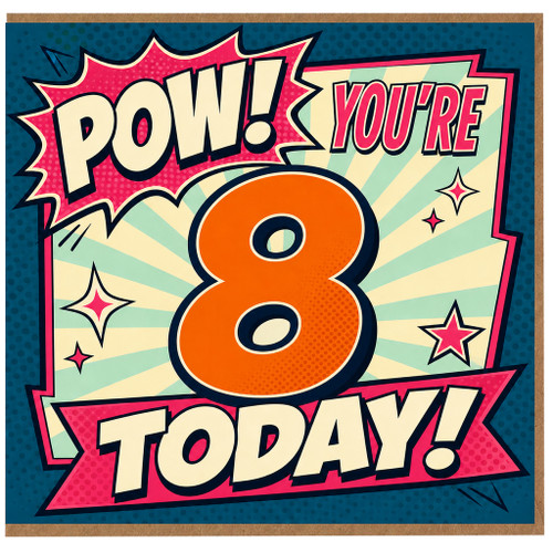 8th Birthday Card, Pow! You're 8 Today Comic Style Birthday Card