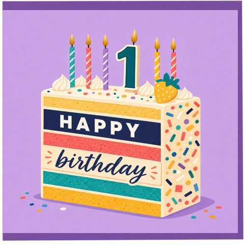 1st Birthday Card, Happy Birthday Cake Design