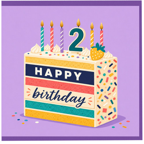 2nd Birthday Card, Happy Birthday Cake Card