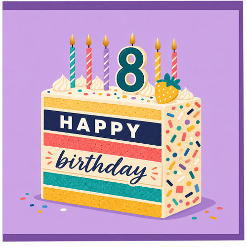 8th Birthday Card, Fun Birthday Cake Design