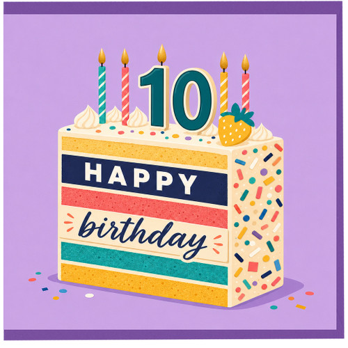 10th Birthday Card, Happy Birthday Cake Design