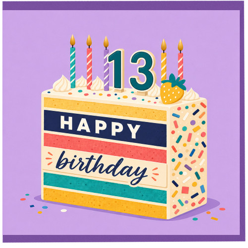 13th Birthday Card, Happy Birthday Cake Design