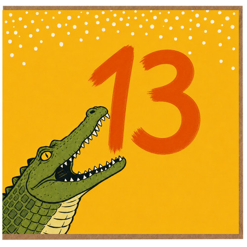 13th Birthday Card, Crocodile Alligator Design, Kids Age 13 Birthday Card