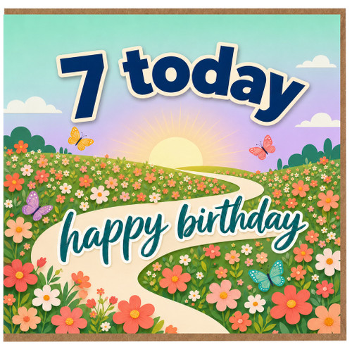 7th Birthday Card, Happy Birthday Floral Butterfly Card