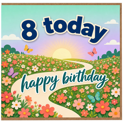 8th Birthday Card, Happy Birthday Floral Butterfly Card
