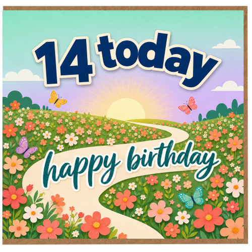 14th Birthday Card, Happy Birthday Floral Meadow Design