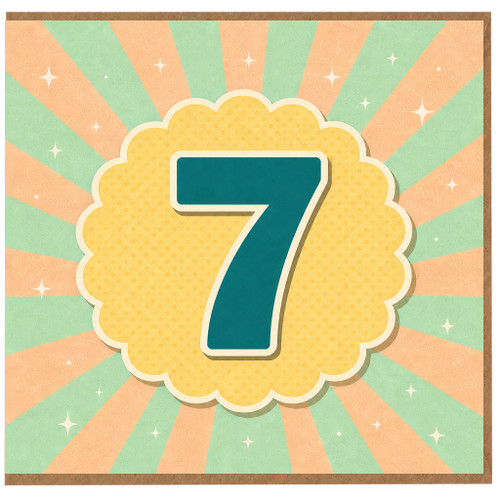 7th Birthday Card, Retro Pastel Sunburst Number 7 Birthday Card