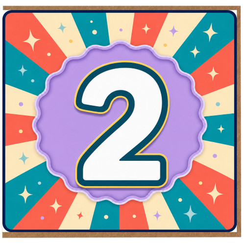 2nd Birthday Card, Retro Colourful Number 2 Celebration Card