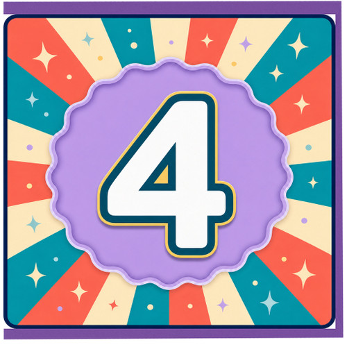 4th Birthday Card, Colourful Retro Burst Number 4 Card
