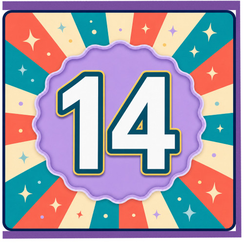 14th Birthday Card, Retro Number 14 Birthday Card