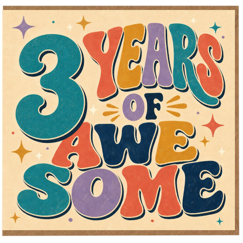 3rd Birthday Card, 3 Years of Awesome Retro Colourful Birthday Card