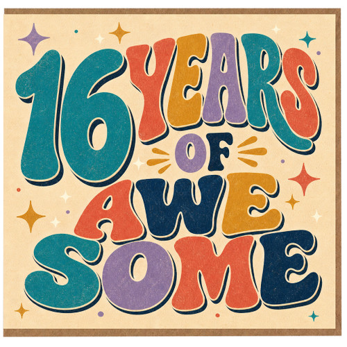 16th Birthday Card, 16 Years of Awesome Retro Colourful Card