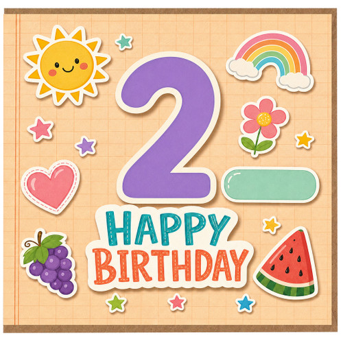 2nd Birthday Card, Cute Colourful Happy Birthday Design