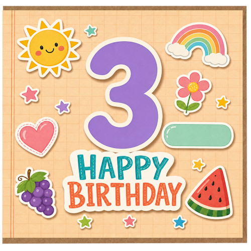 3rd Birthday Card, Cute Happy Birthday Card