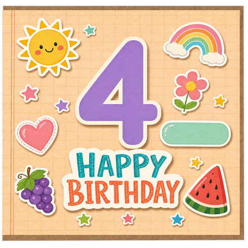 4th Birthday Card, Happy Birthday Card for Age 4