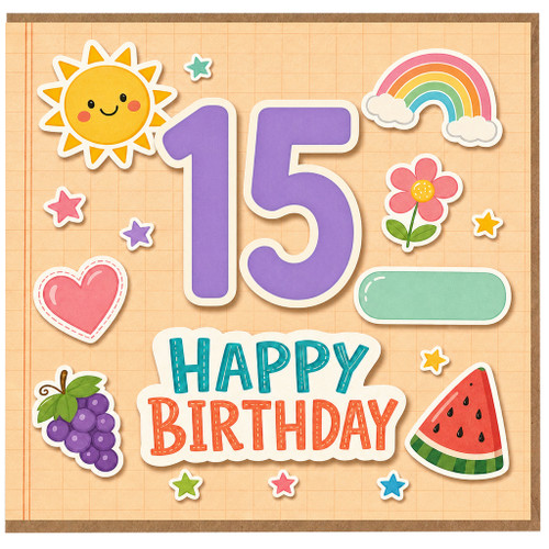 15th Birthday Card, Happy Birthday Card for 15 Year Old