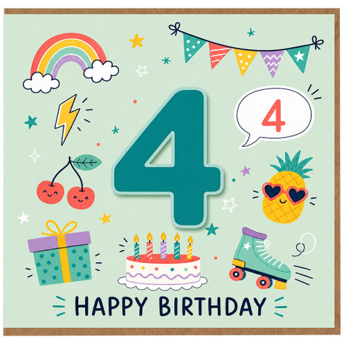 4th Birthday Card, Happy Birthday Card for Age 4