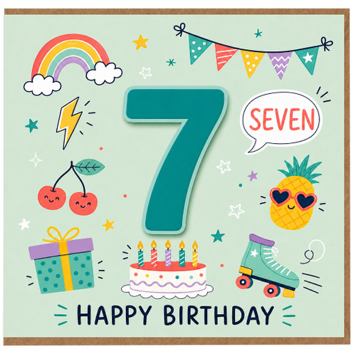 7th Birthday Card, Happy Birthday Age 7 Card