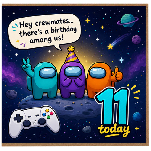 11th Birthday Card, Space Gaming Among Us Style Birthday Card