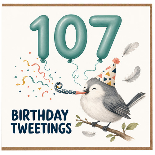 107th Birthday Card, Birthday Tweetings Bird Party Card