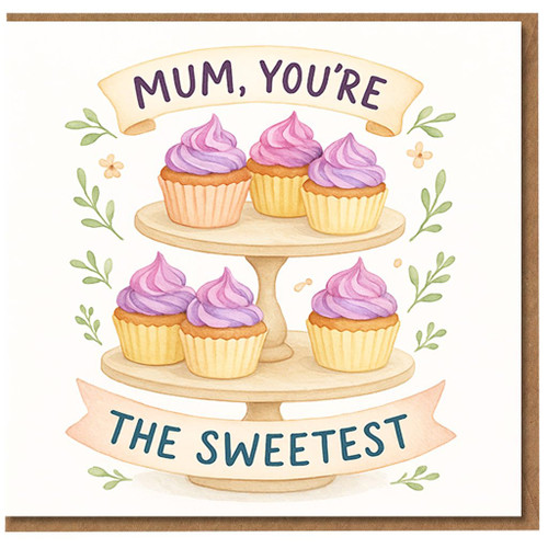 Mum, You're the Sweetest Card - Cute Cupcake Illustration - Mother's Day Card for Mum or Birthday
