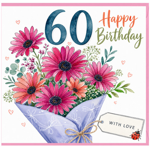 60th Birthday Card, Floral Happy Birthday Card