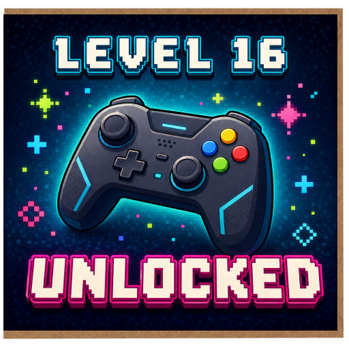 16th Birthday Card, Level 16 Unlocked Gaming Card
