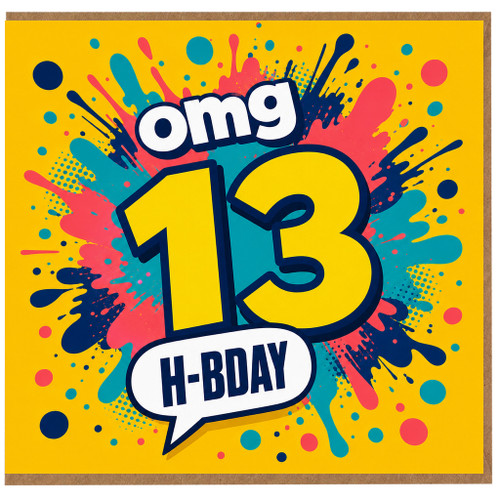 13th Birthday Card, OMG H - BDAY Comic Style Teen Birthday Card